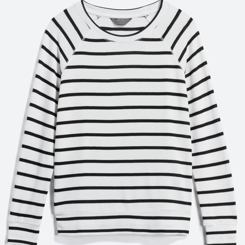 Market & Spruce Black and White Striped Crew Neck Sweater